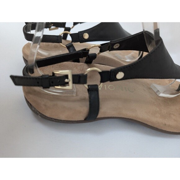 Vionic Rest Kirra Sandal Womens Sz 8 T Strap Orthotic Leather Black Thong - Picture 5 of 7